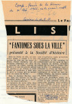 "Fantômes sous la ville" présenté à la Société d'histoire