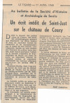 Au bulletin de la Société d'Histoire et d'Archéologie de Senlis, un écrit inédit de Saint-Just sur le château de Coucy
